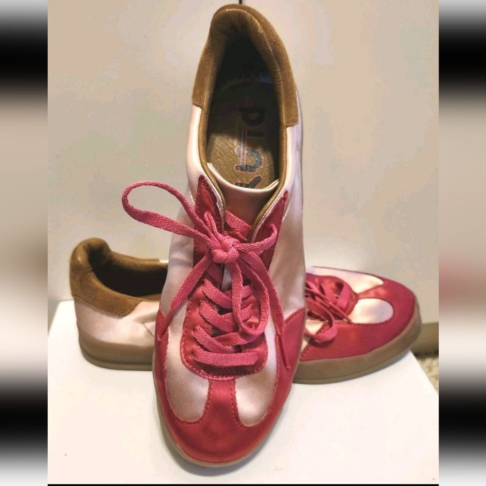 Jeffrey Campbell "In A Daze" Pink/Hot Pnk Satin Brwn Suede Sneakers Sz.9 Ret.$98